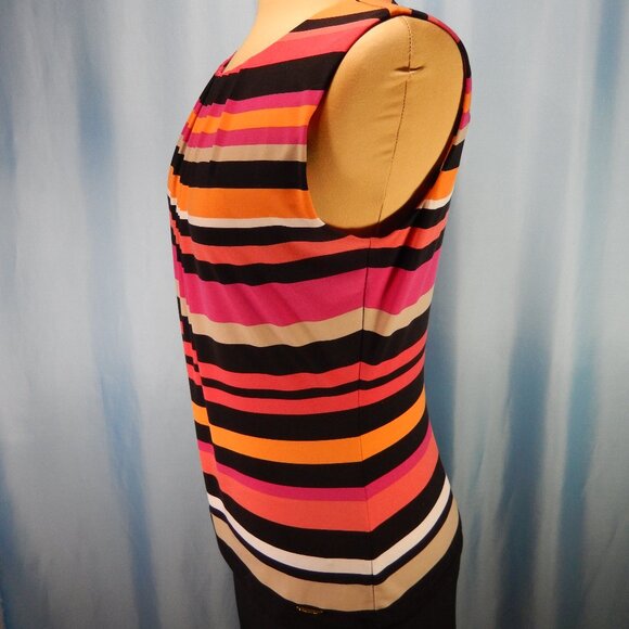 Calvin Klein Multicolored Pleated Neck Sleeveless Career Top Size Medium EUC - Picture 3 of 11